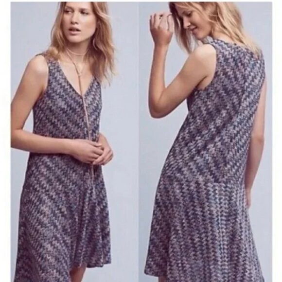 Maeve Westwater Blue and Purple Patterned Knit Mini Dress -Size Small - Picture 1 of 5